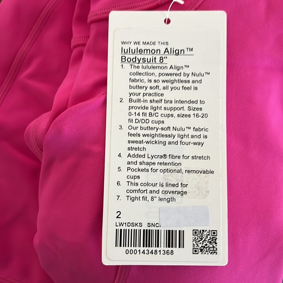 Lululemon Align Bodysuit 8" in Sonic Pink Size 2 - Picture 3 of 3